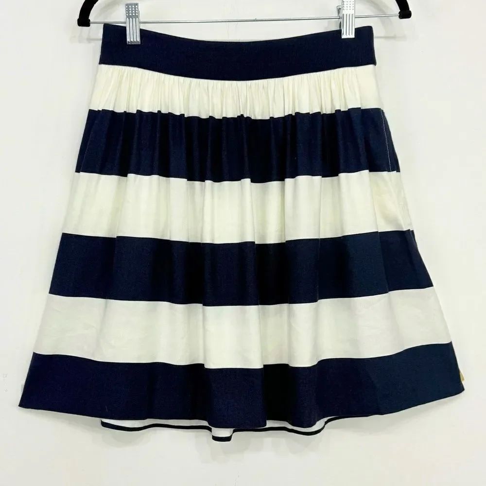 Banana Republic Navy Blue White Nautical Stripe A Line Linen Blend Mini Skirt